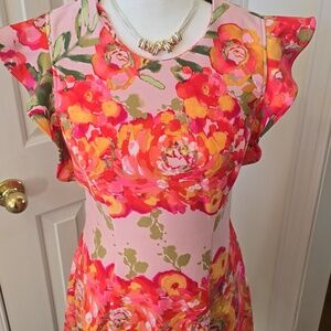 ALI RO BRAND WOMEN'S PINK FLORAL SUMMER SPRING DRESS SIZE 10